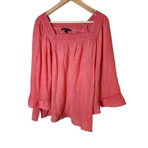 ZAC AND RACHEL Coral Square Lace Neck 3/4 Bell Sleeve Boho Top Large